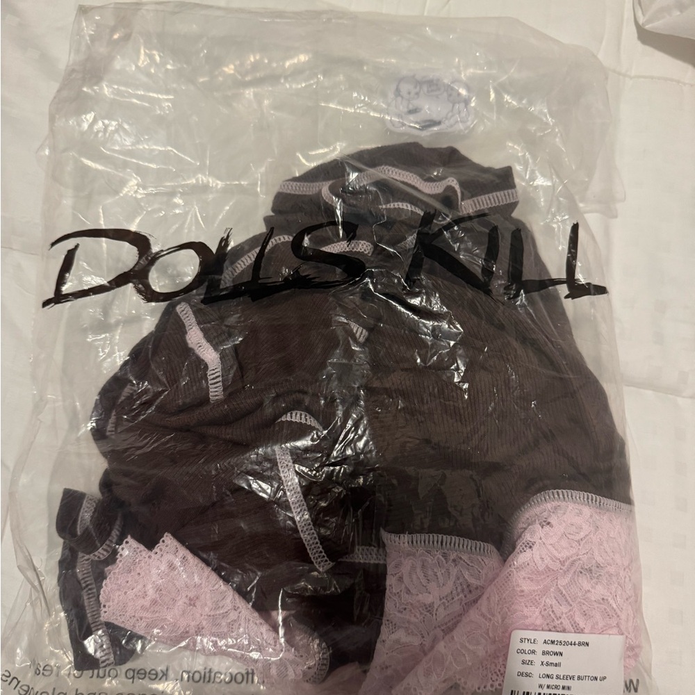 Dolls Kill Brown & Pink Lace Top